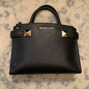 Michael Kors Black and Gold Satchel with Pyramid Studs